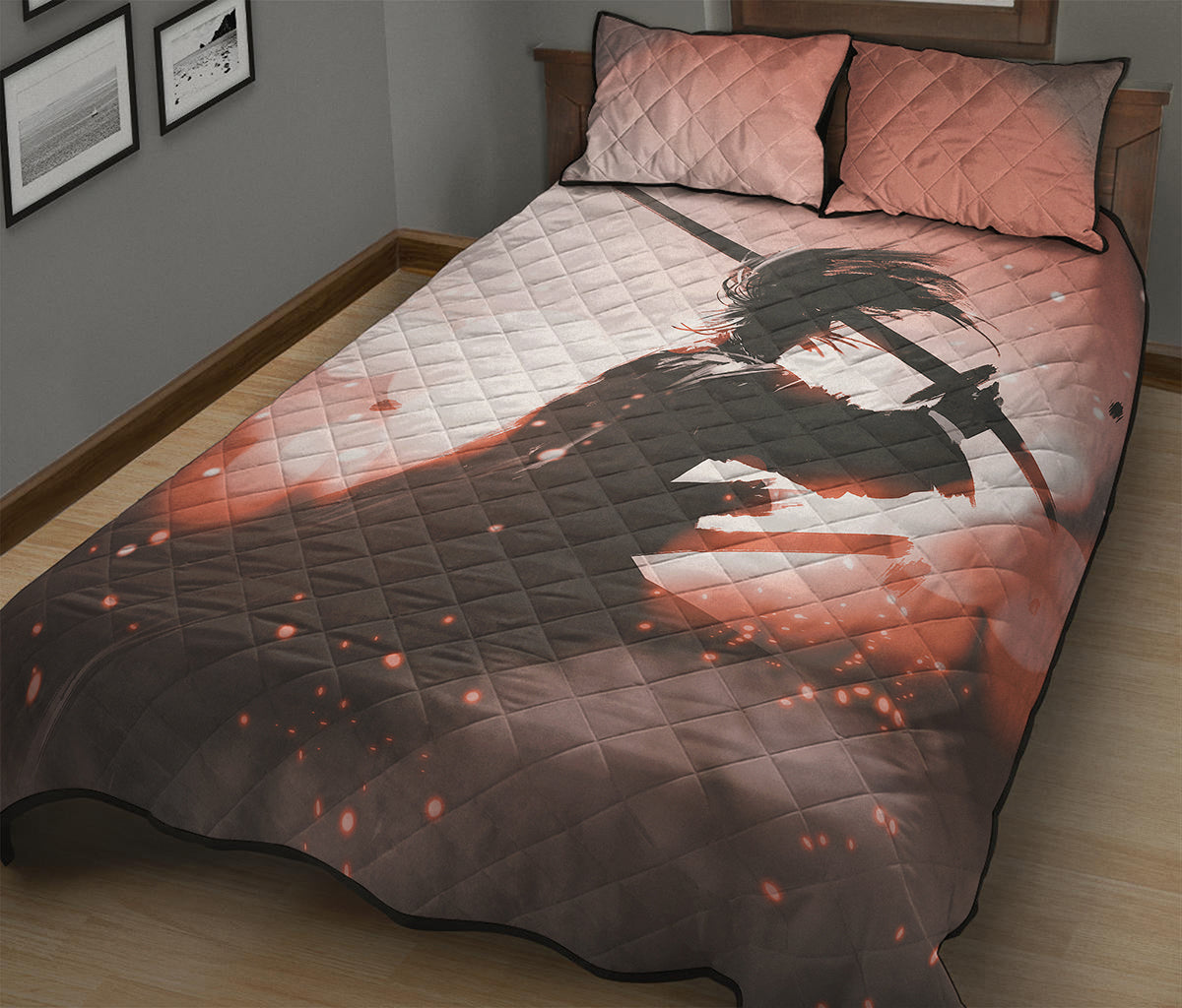 Sunset Japanese Samurai Print Quilt Bed Set