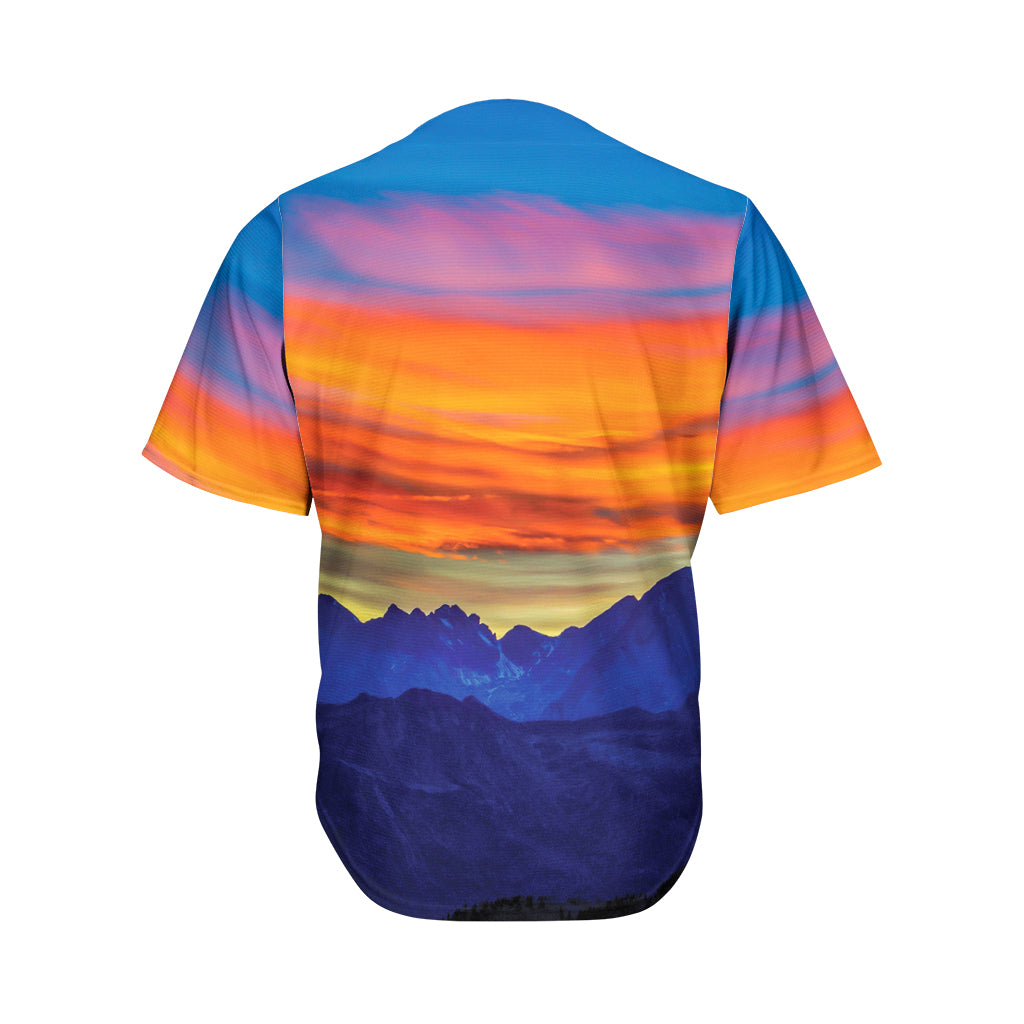 Sunset Mountain Print Men's Baseball Jersey