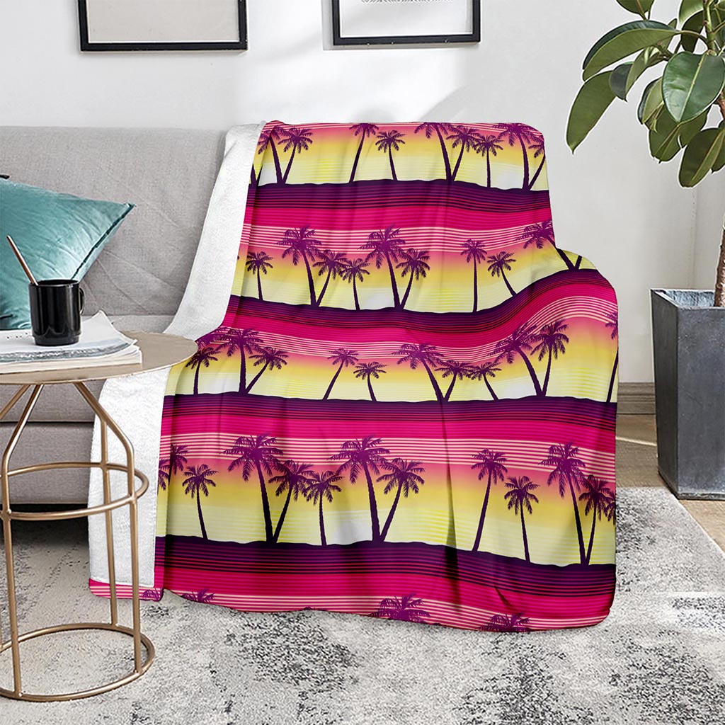 Sunset Palm Tree Pattern Print Blanket