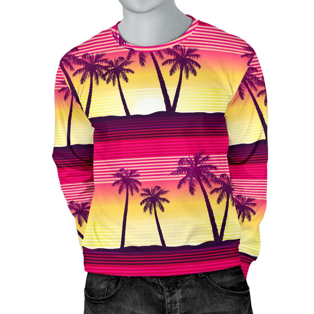 Sunset Palm Tree Pattern Print Men's Crewneck Sweatshirt GearFrost