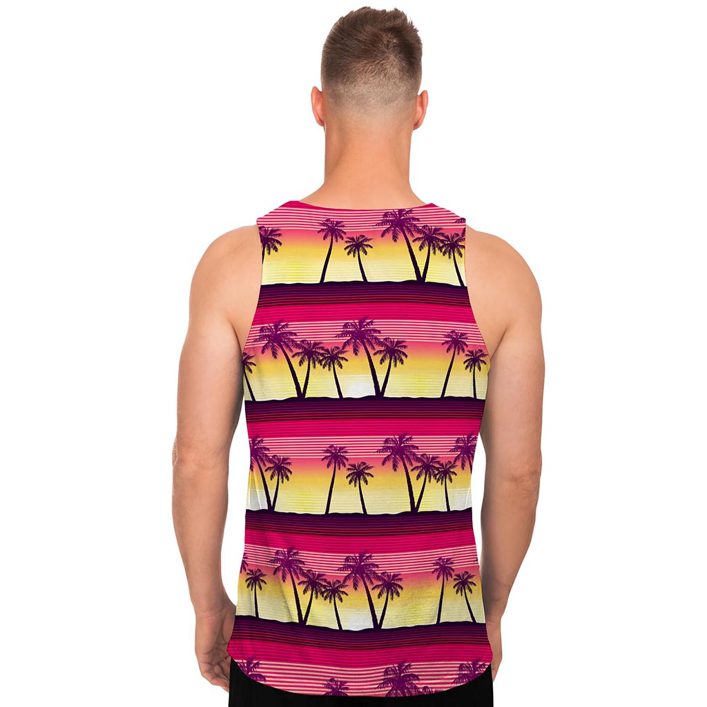 Sunset Palm Tree Pattern Print Men's Tank Top