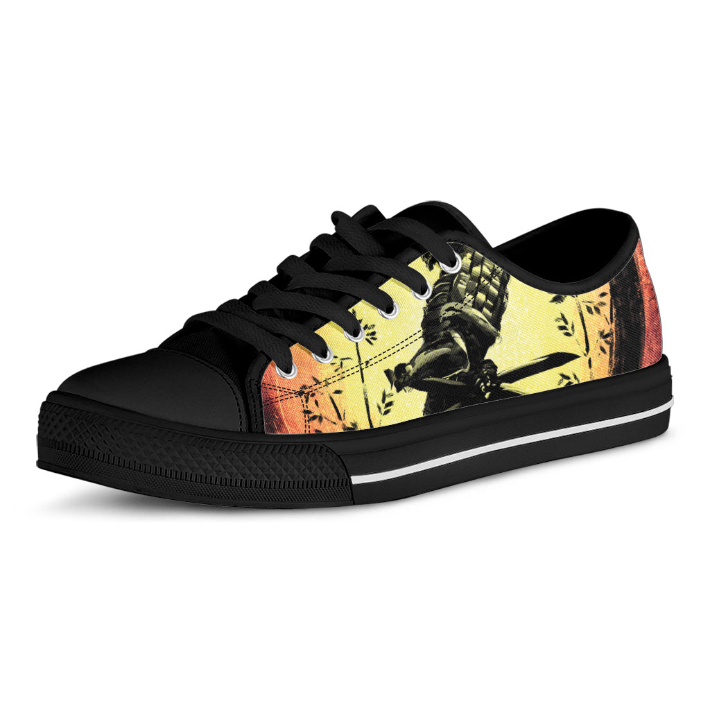 Sunset Samurai Warrior Print Black Low Top Shoes