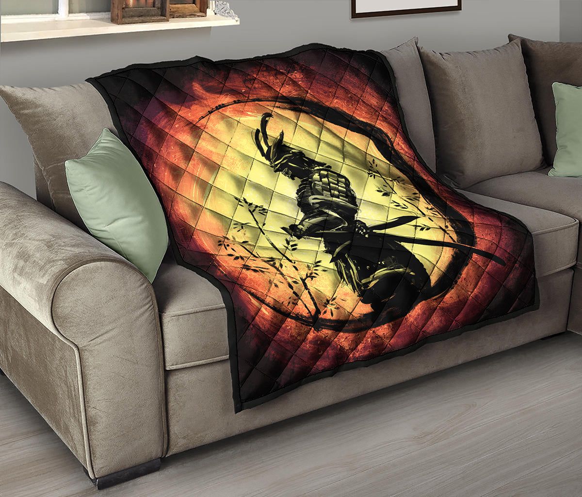 Sunset Samurai Warrior Print Quilt