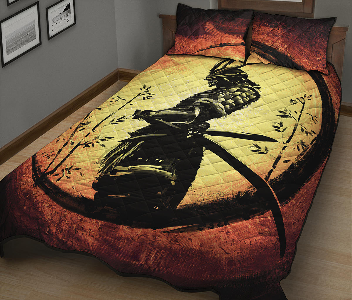 Sunset Samurai Warrior Print Quilt Bed Set