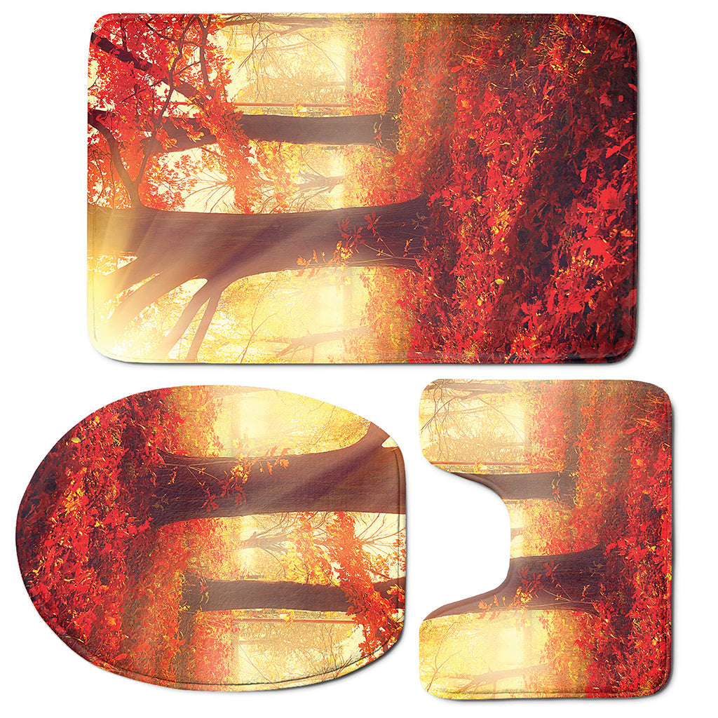 Sunshine Autumn Tree Print 3 Piece Bath Mat Set