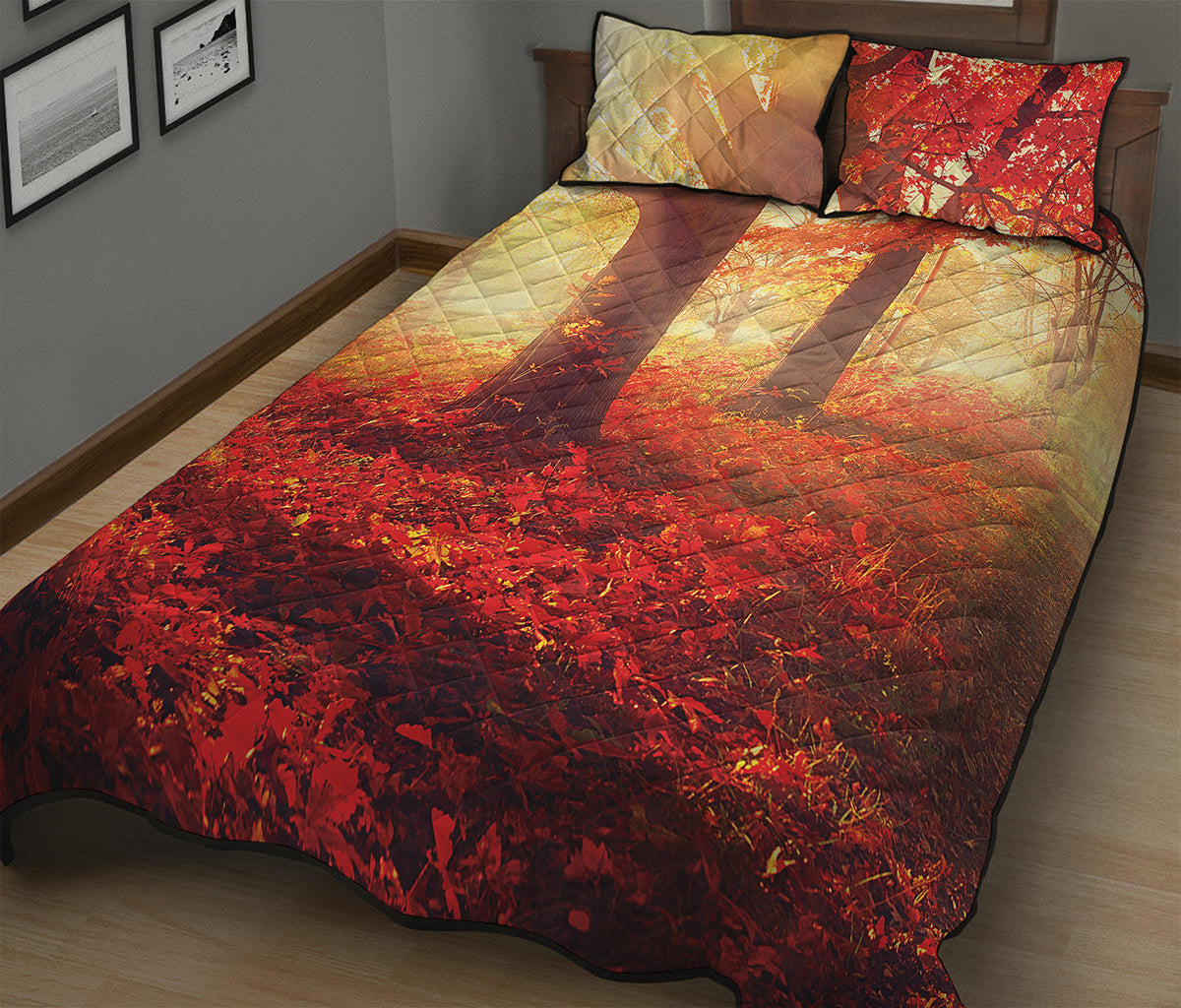 Sunshine Autumn Tree Print Quilt Bed Set