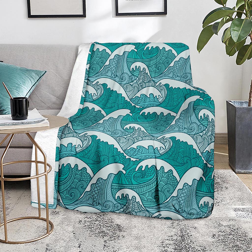 Surfing Wave Pattern Print Blanket