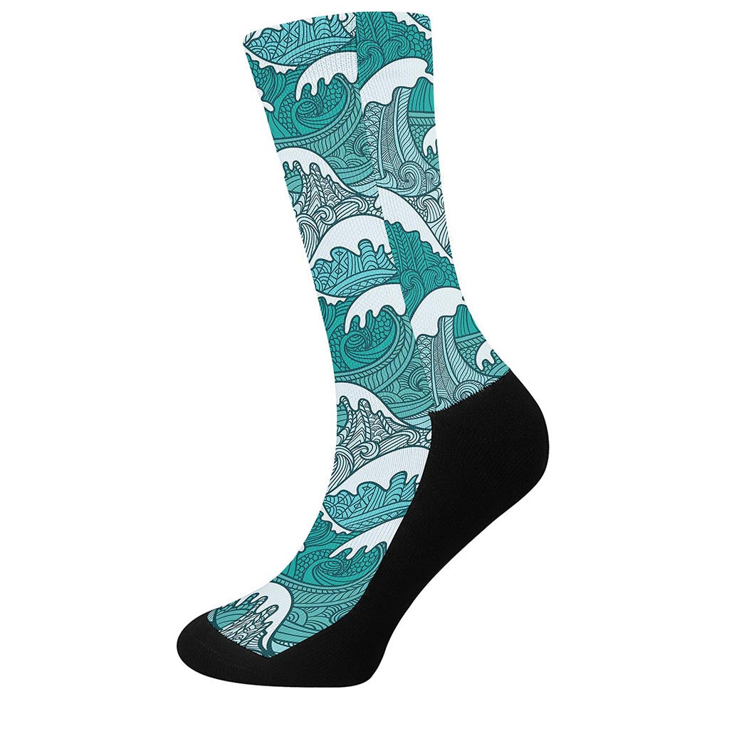 Surfing Wave Pattern Print Crew Socks