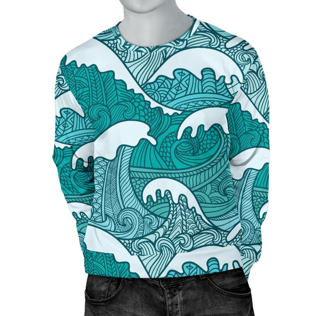 Surfing Wave Pattern Print Men's Crewneck Sweatshirt GearFrost