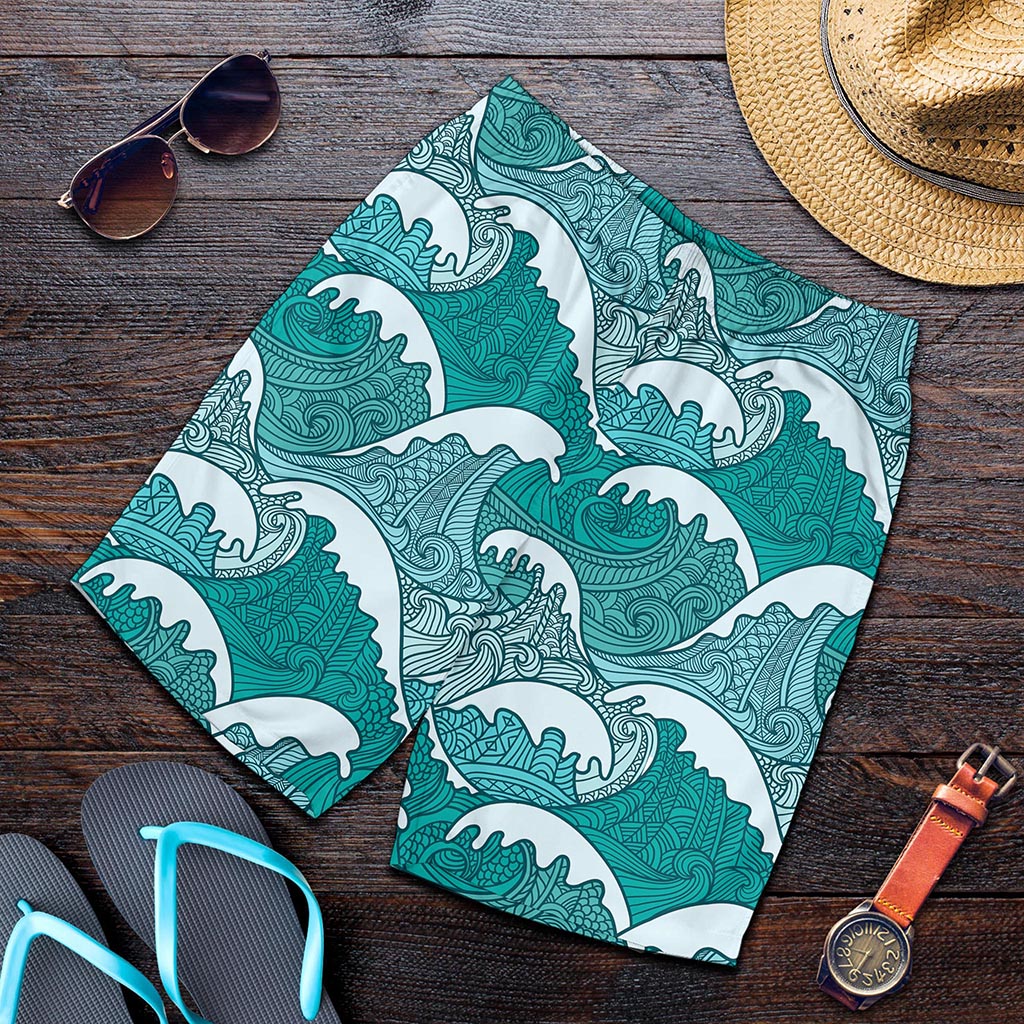 Surfing Wave Pattern Print Men's Shorts