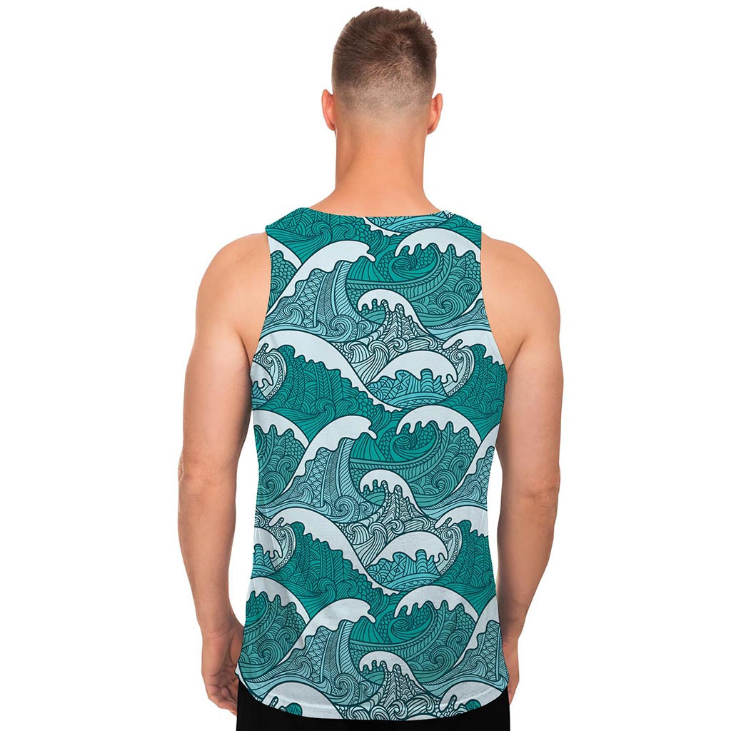 Surfing Wave Pattern Print Men's Tank Top