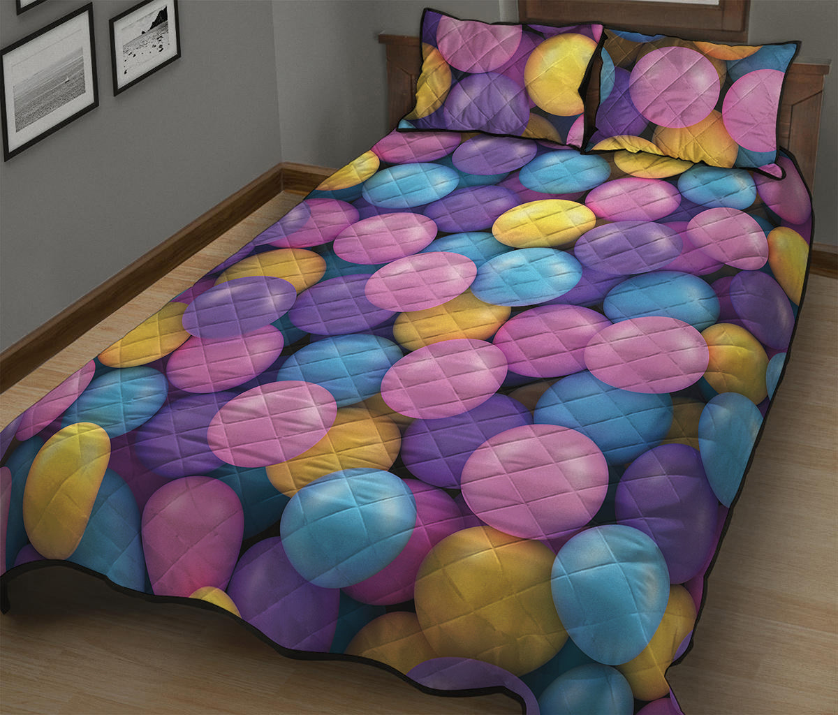 Sweet Candy Ball Pattern Print Quilt Bed Set