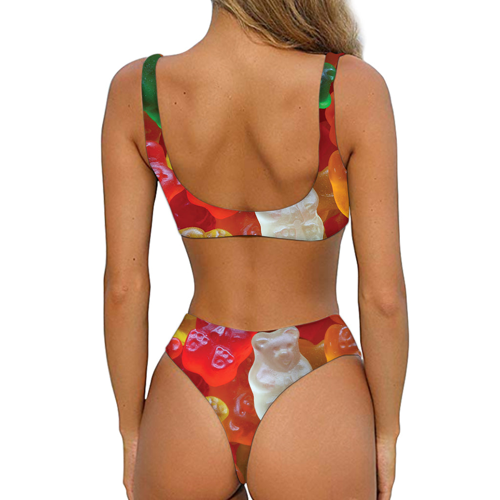 Sweet Gummy Bear Print Front Bow Tie Bikini