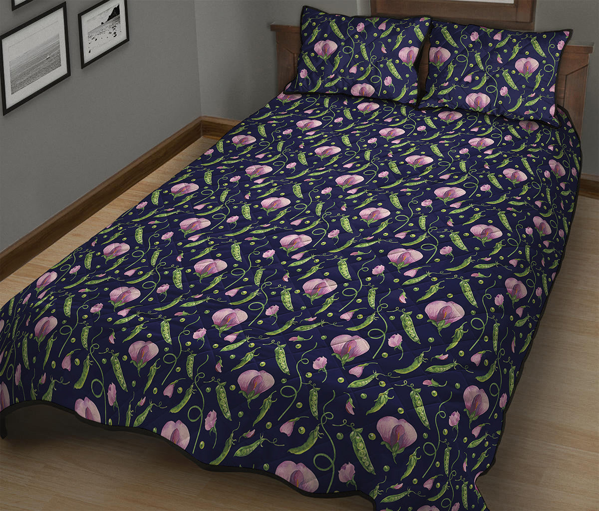 Sweet Pea Floral Pattern Print Quilt Bed Set