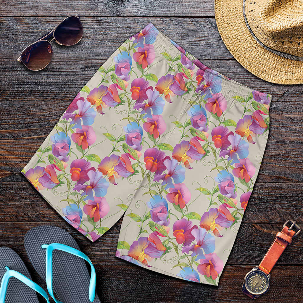 Sweet Pea Flower Pattern Print Men's Shorts