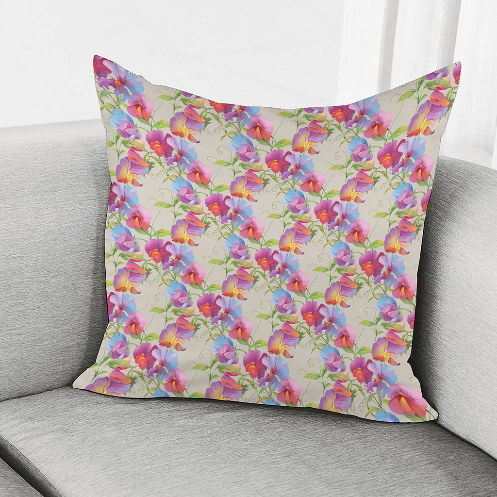 Sweet Pea Flower Pattern Print Pillow Cover