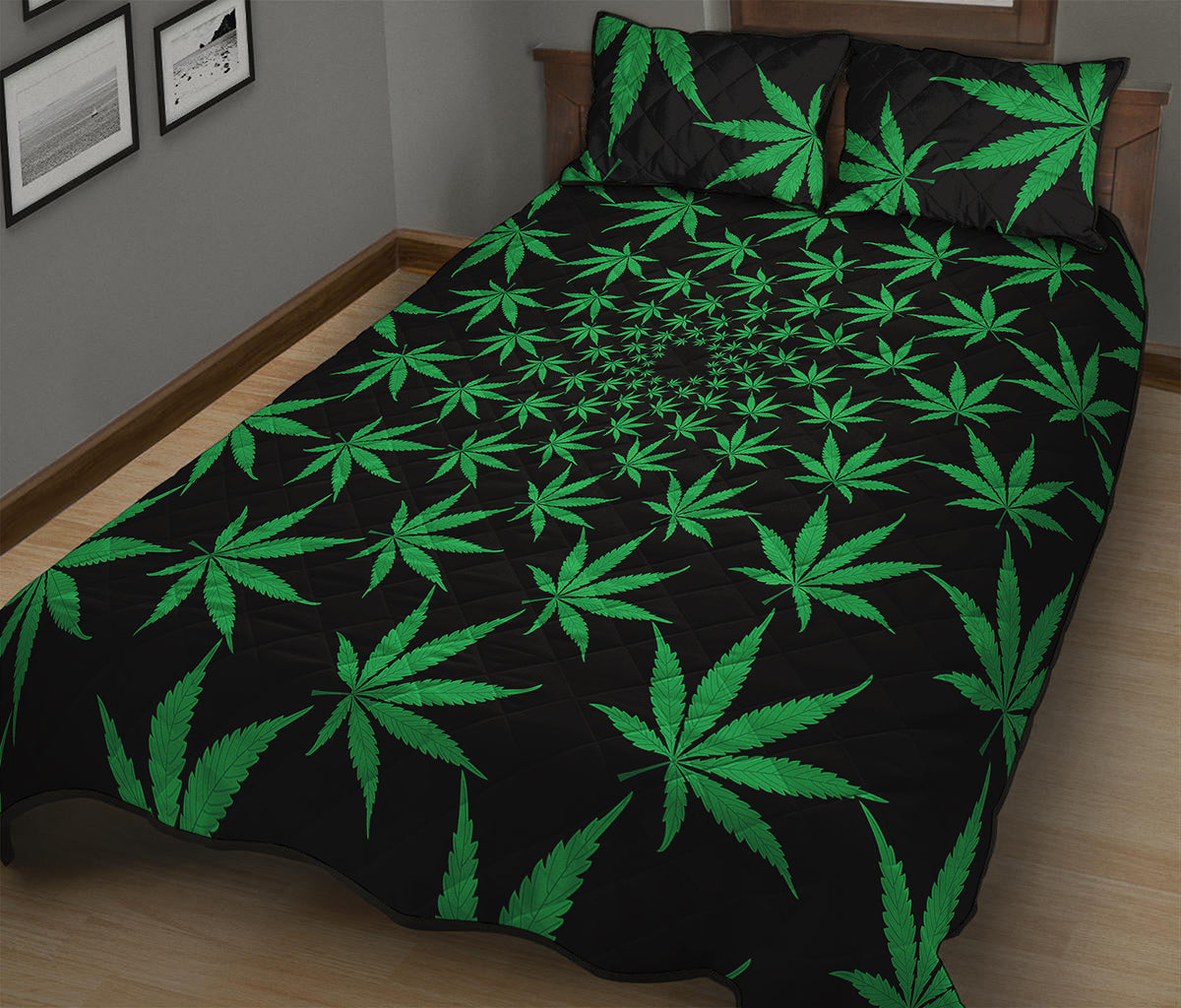 Swirl Cannabis Leaf Print Quilt Bed Set