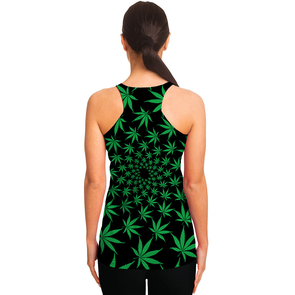 Swirl Cannabis Leaf Print Women's Racerback Tank Top