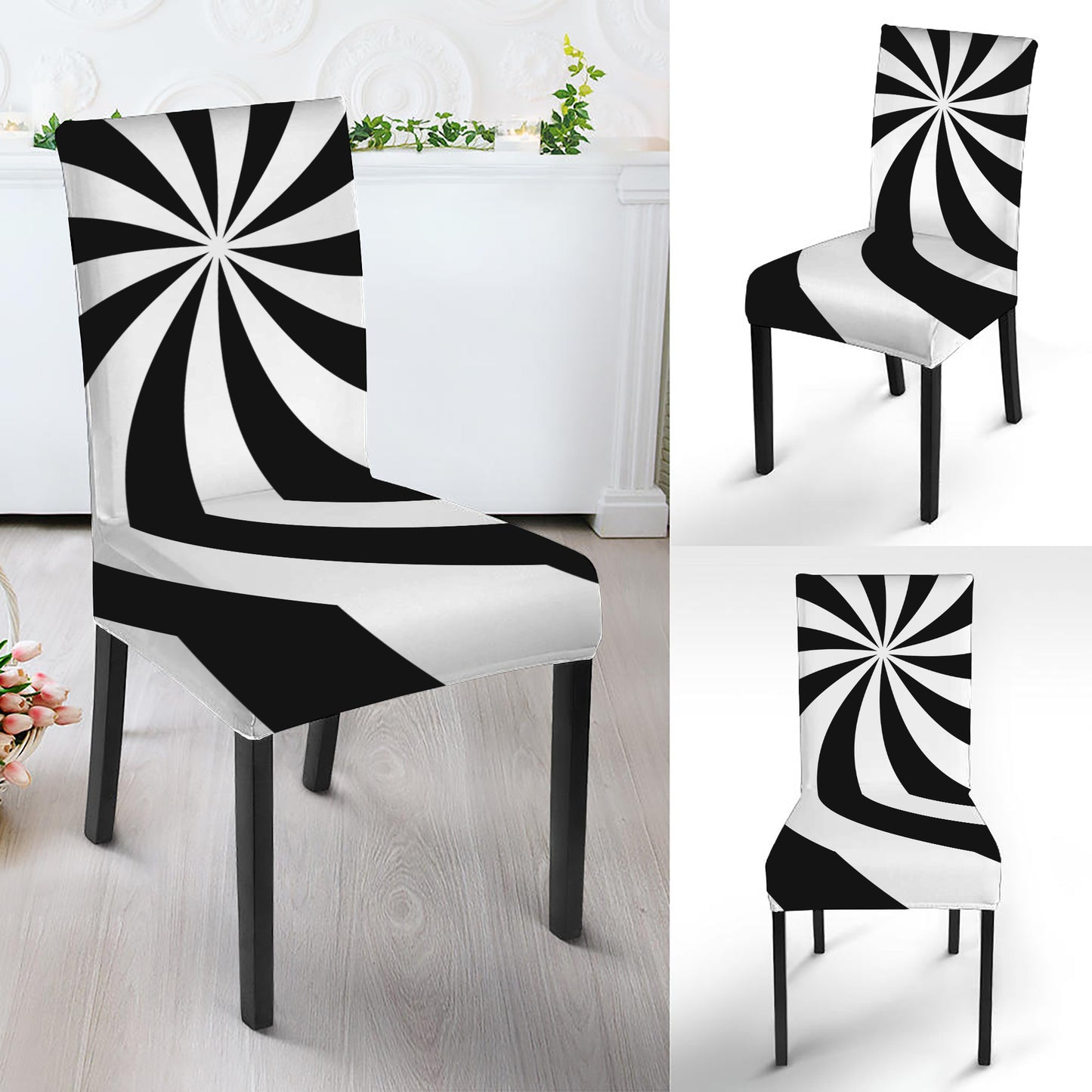 Swirl Optical Illusion Print Dining Chair Slipcover