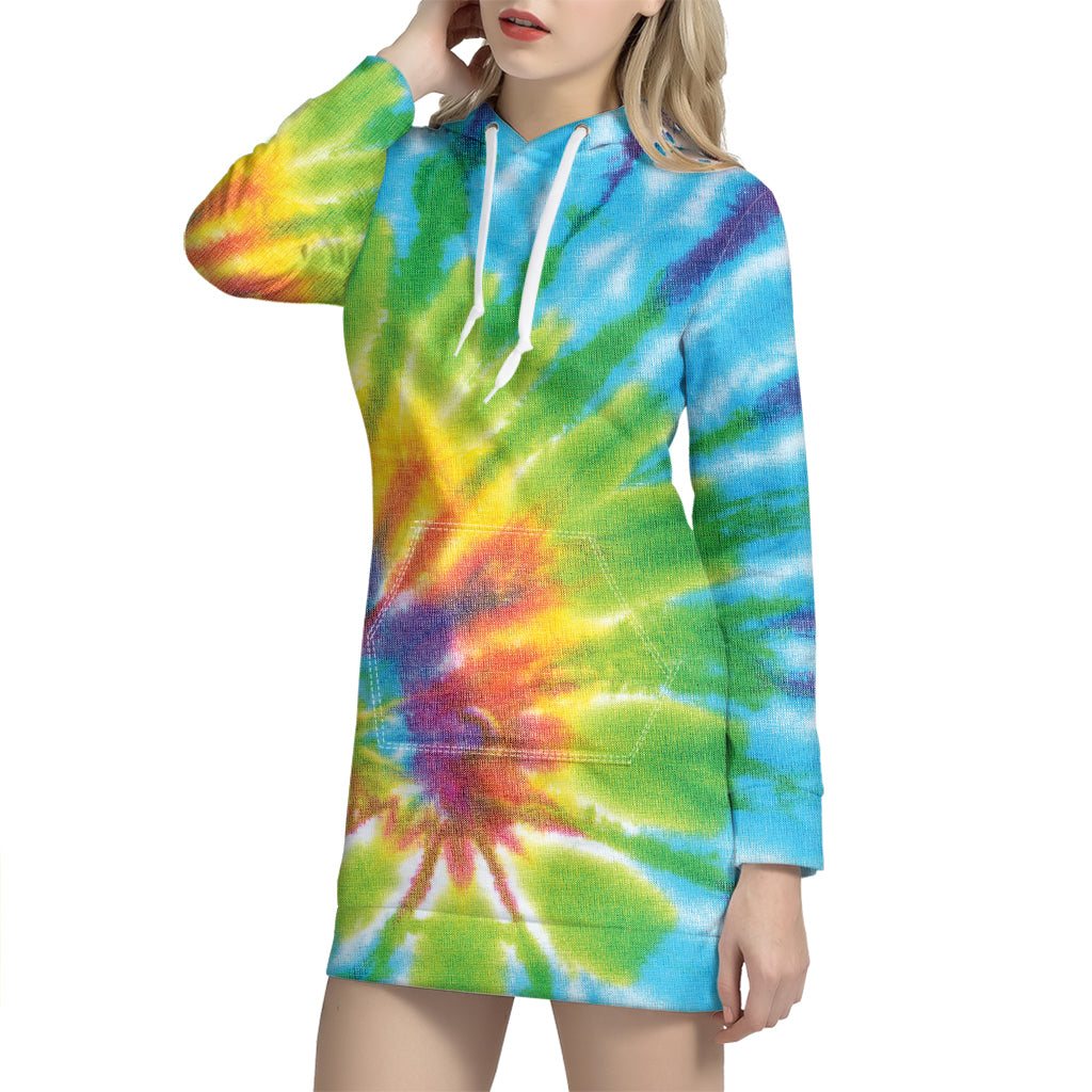 Swirl Tie Dye Print Pullover Hoodie Dress