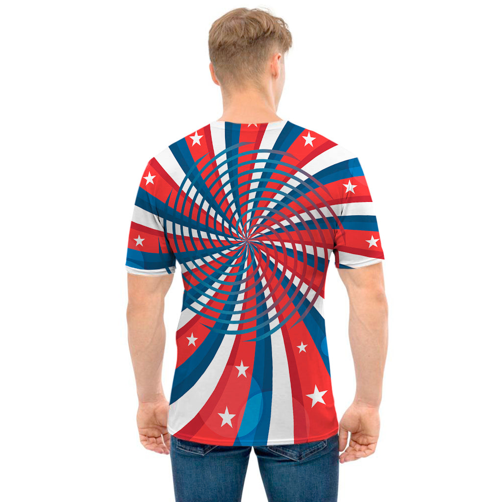 Swirly American Patriotic Print Men's T-Shirt