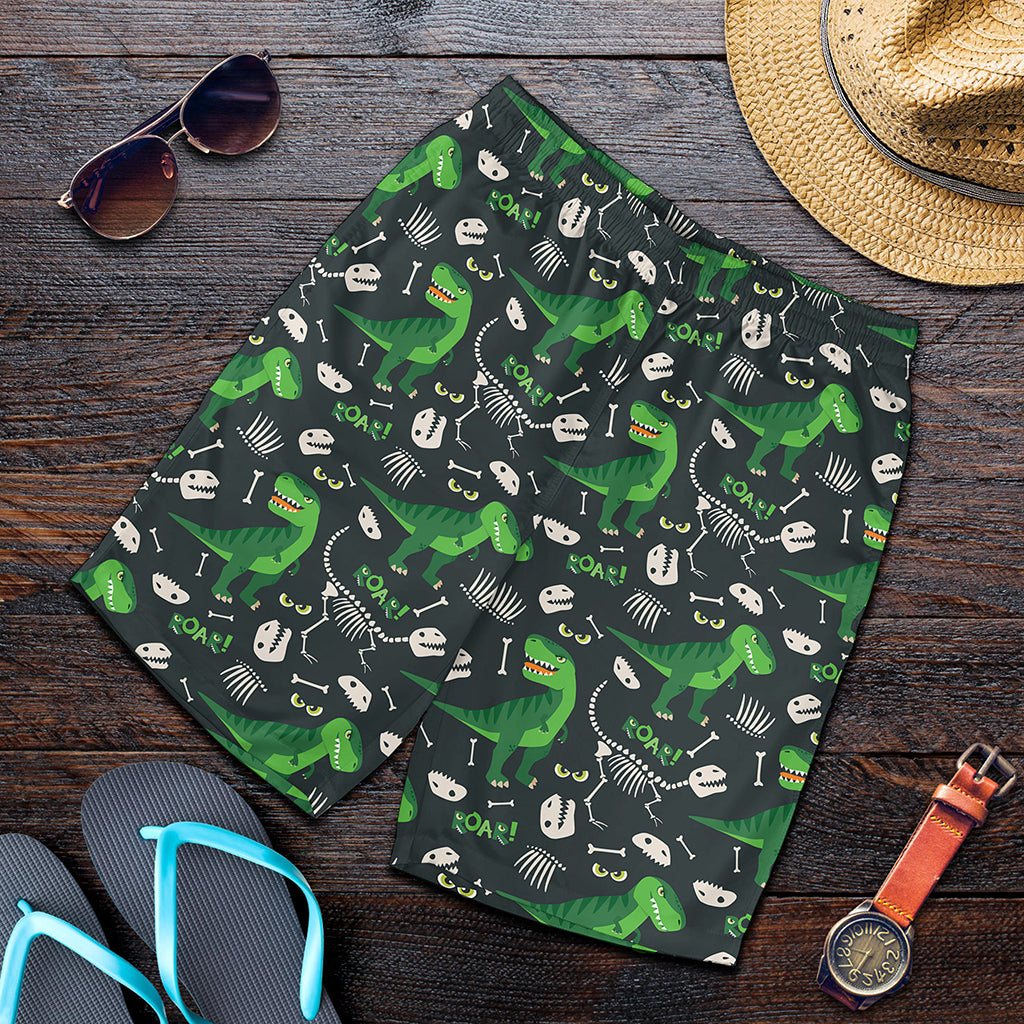 T-Rex And Dino Fossil Pattern Print Men's Shorts
