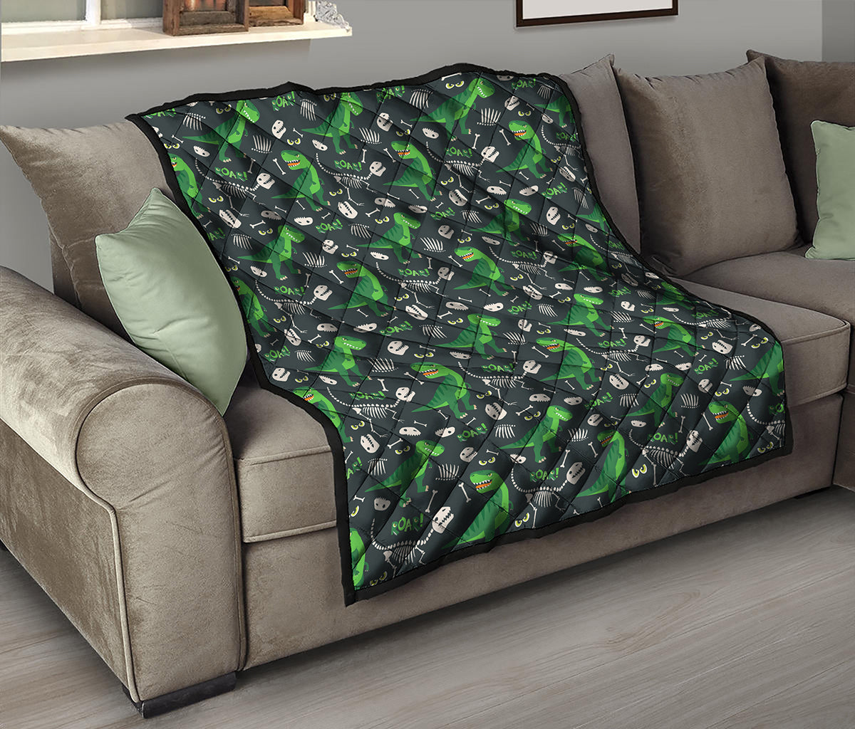 T-Rex And Dino Fossil Pattern Print Quilt