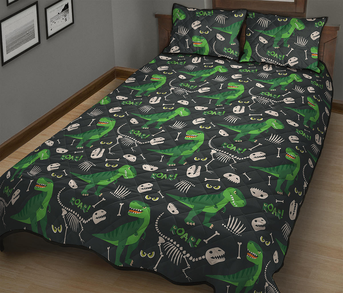 T-Rex And Dino Fossil Pattern Print Quilt Bed Set