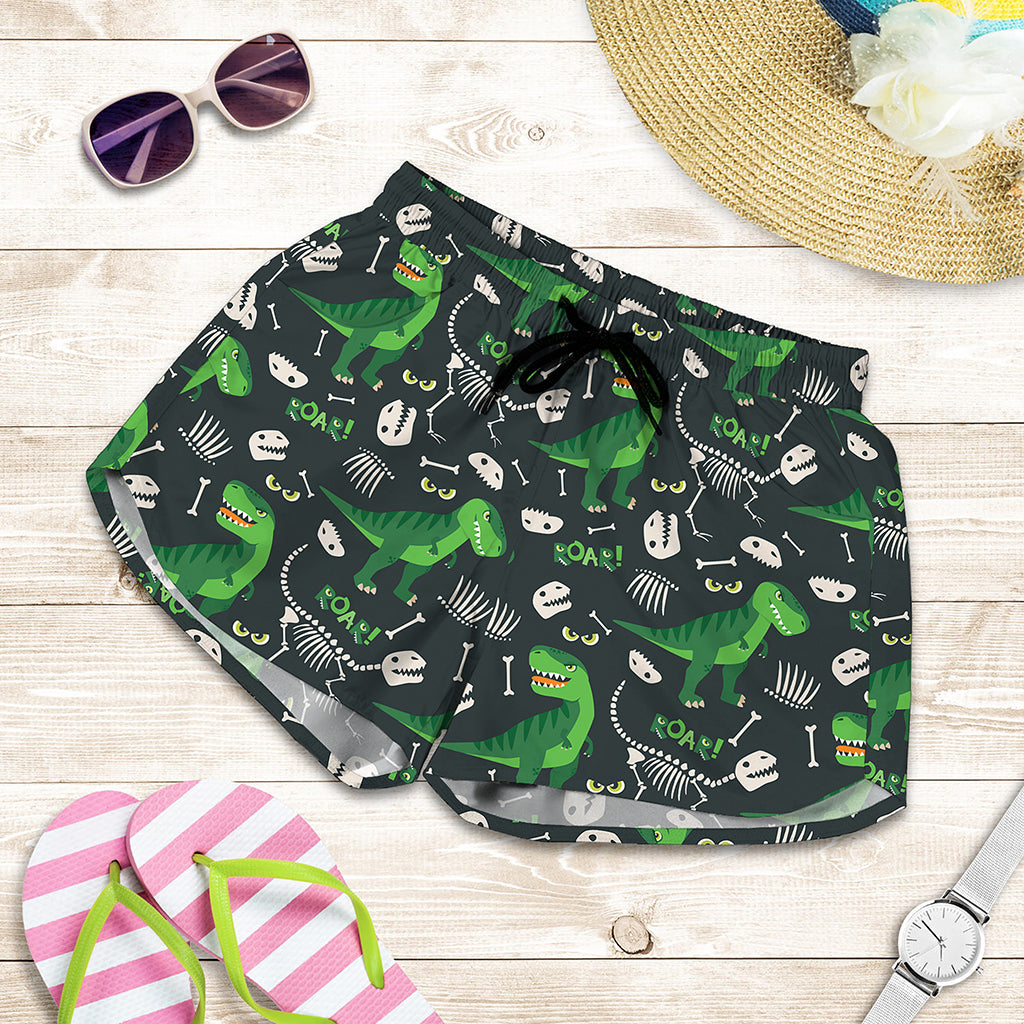 T-Rex And Dino Fossil Pattern Print Women's Shorts