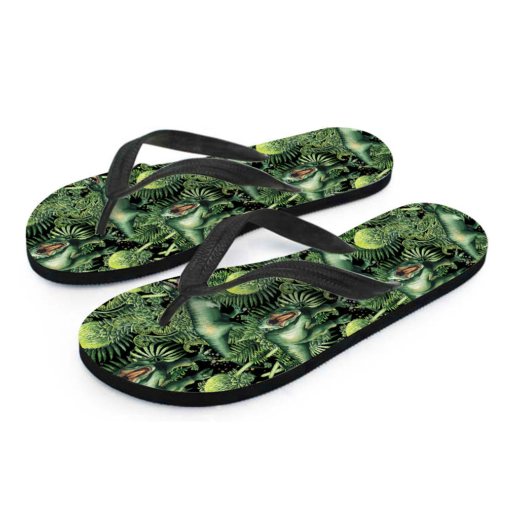 T-Rex Dinosaur And Jurassic Plants Print Flip Flops