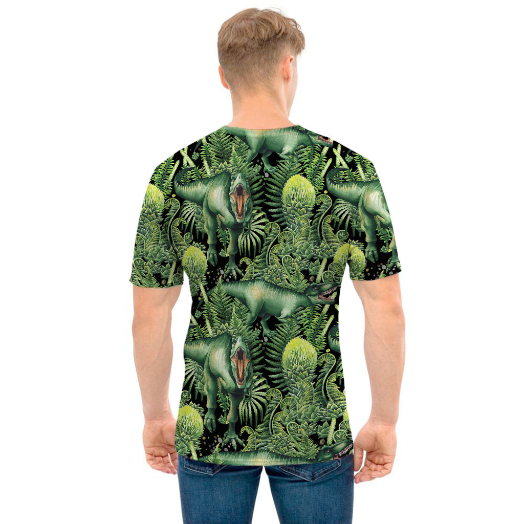 T-Rex Dinosaur And Jurassic Plants Print Men's T-Shirt