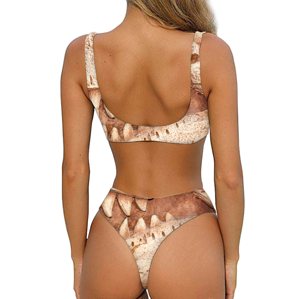 T-Rex Fossil Print Front Bow Tie Bikini