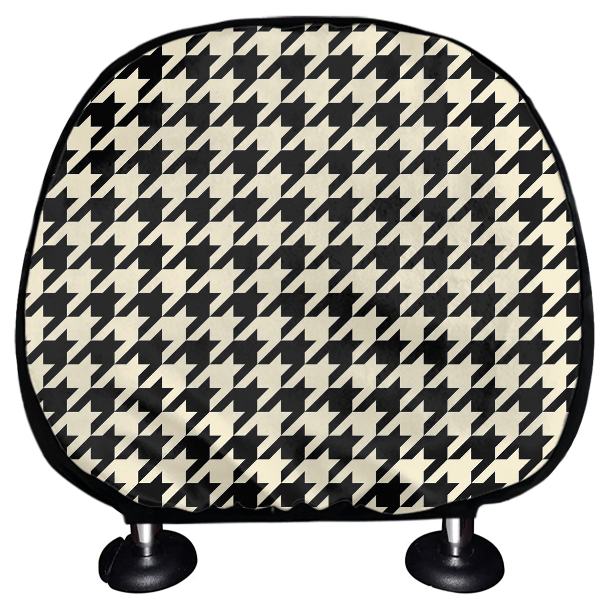 Tan And Black Houndstooth Pattern Print Car Headrest Covers