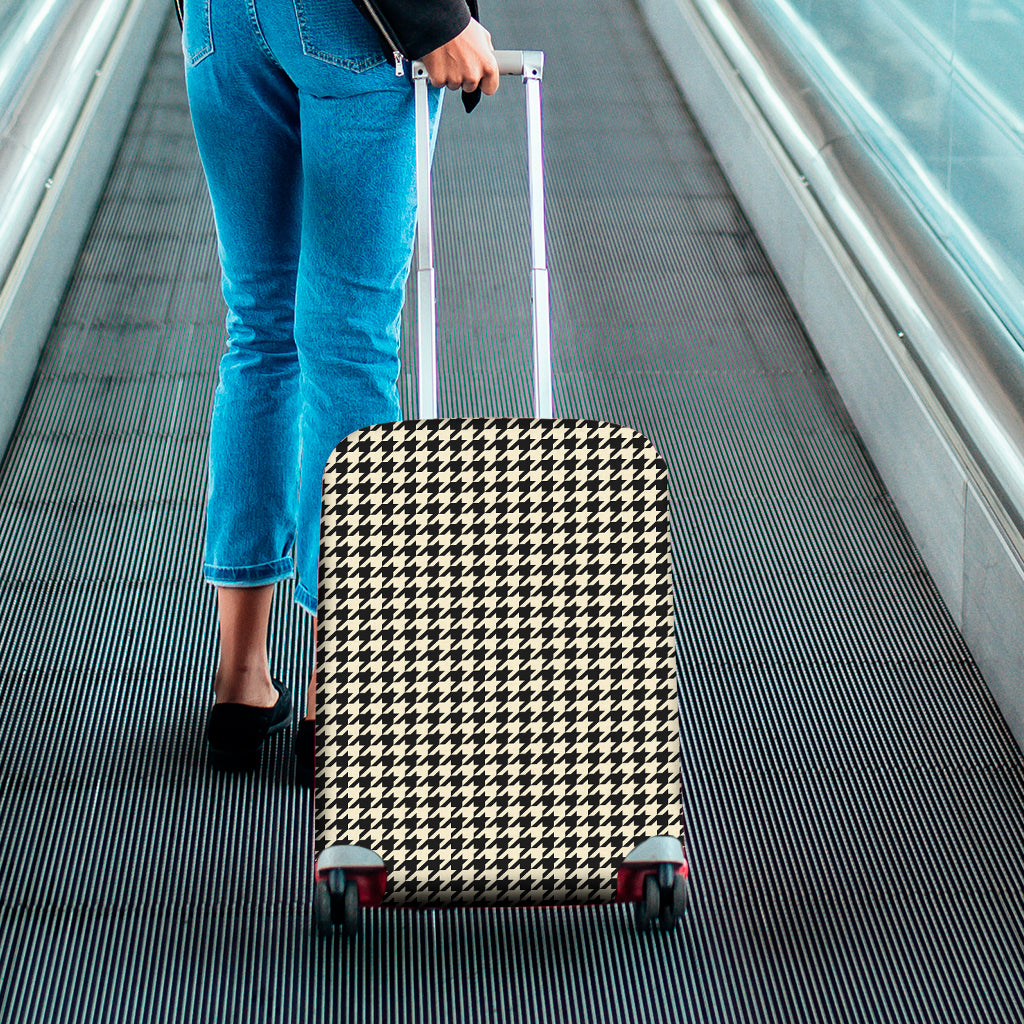 Tan And Black Houndstooth Pattern Print Luggage Cover