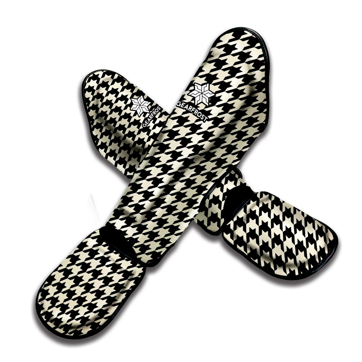 Tan And Black Houndstooth Pattern Print Muay Thai Shin Guard