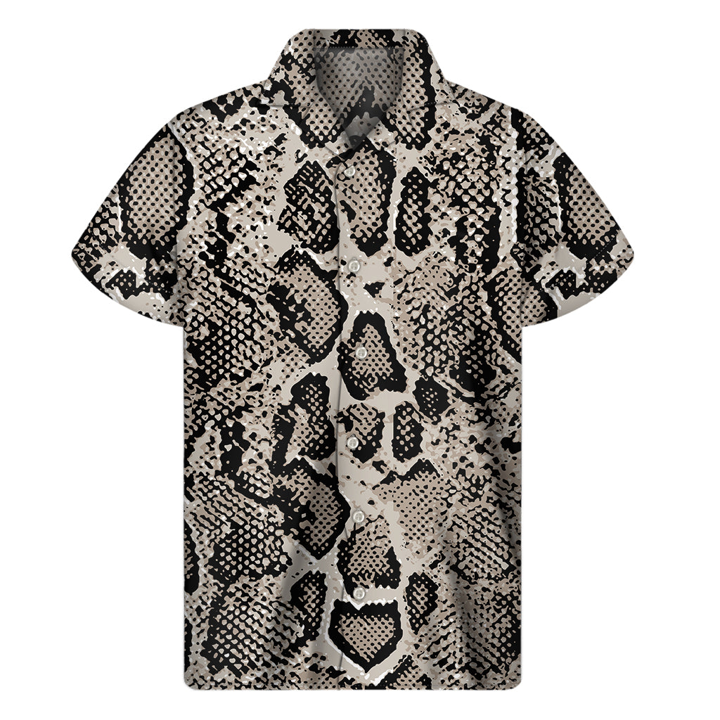 Tan And Black Snakeskin Printt Men's Short Sleeve Shirt