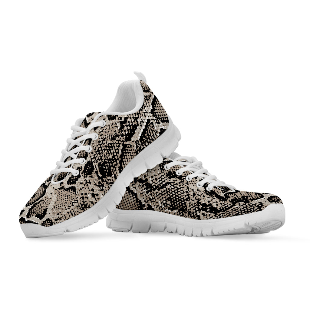 Tan And Black Snakeskin Printt White Sneakers