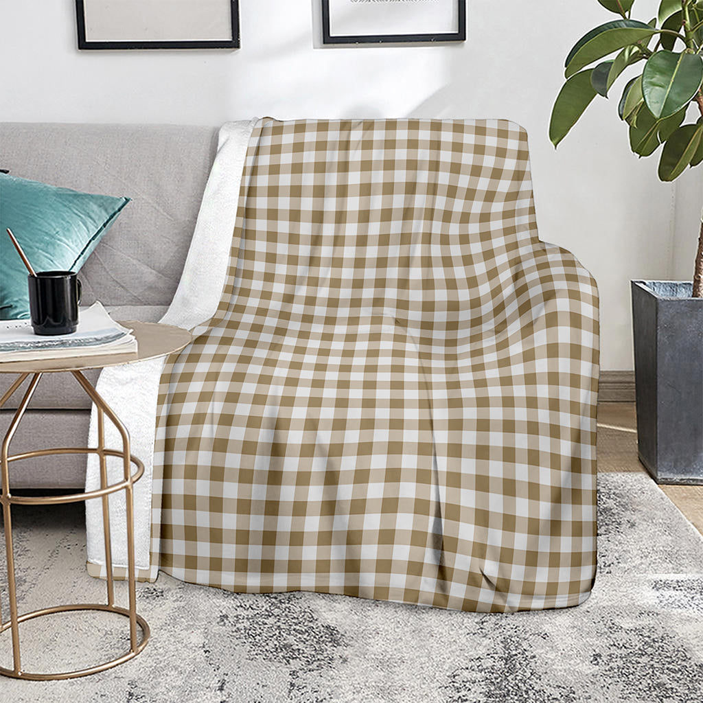 Tan And White Gingham Pattern Print Blanket