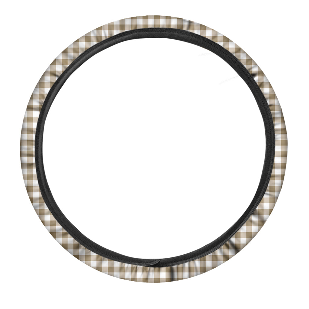 Tan And White Gingham Pattern Print Car Steering Wheel Cover