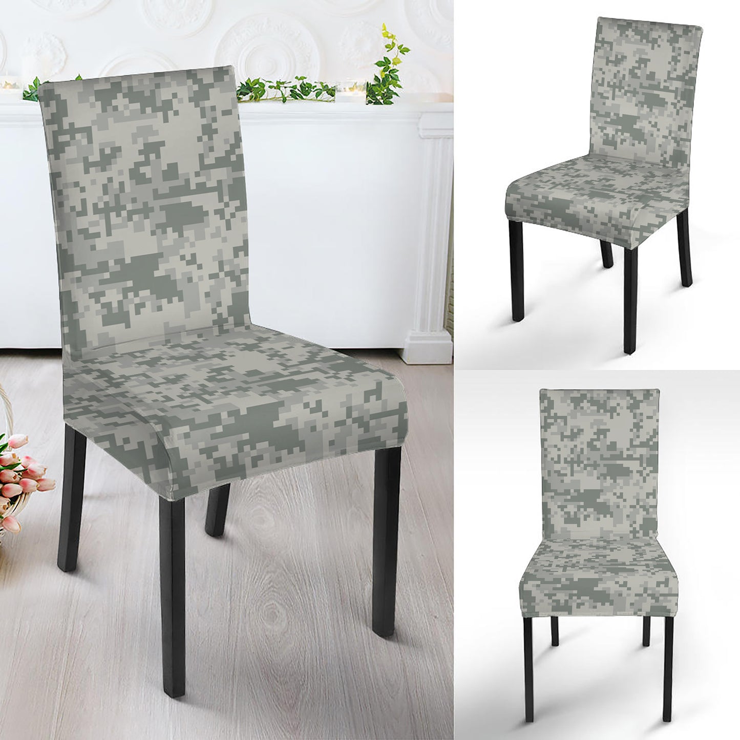Tan Digital Camo Pattern Print Dining Chair Slipcover