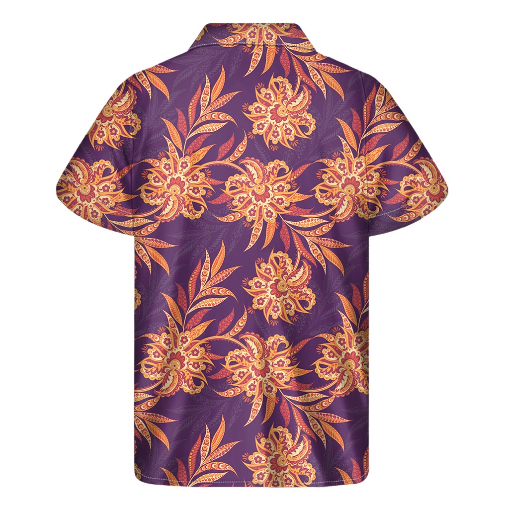 Tangerine Floral Bohemian Pattern Print Men's Short Sleeve Shirt