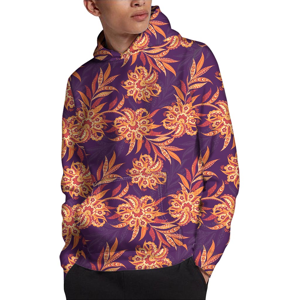Tangerine Floral Bohemian Pattern Print Pullover Hoodie