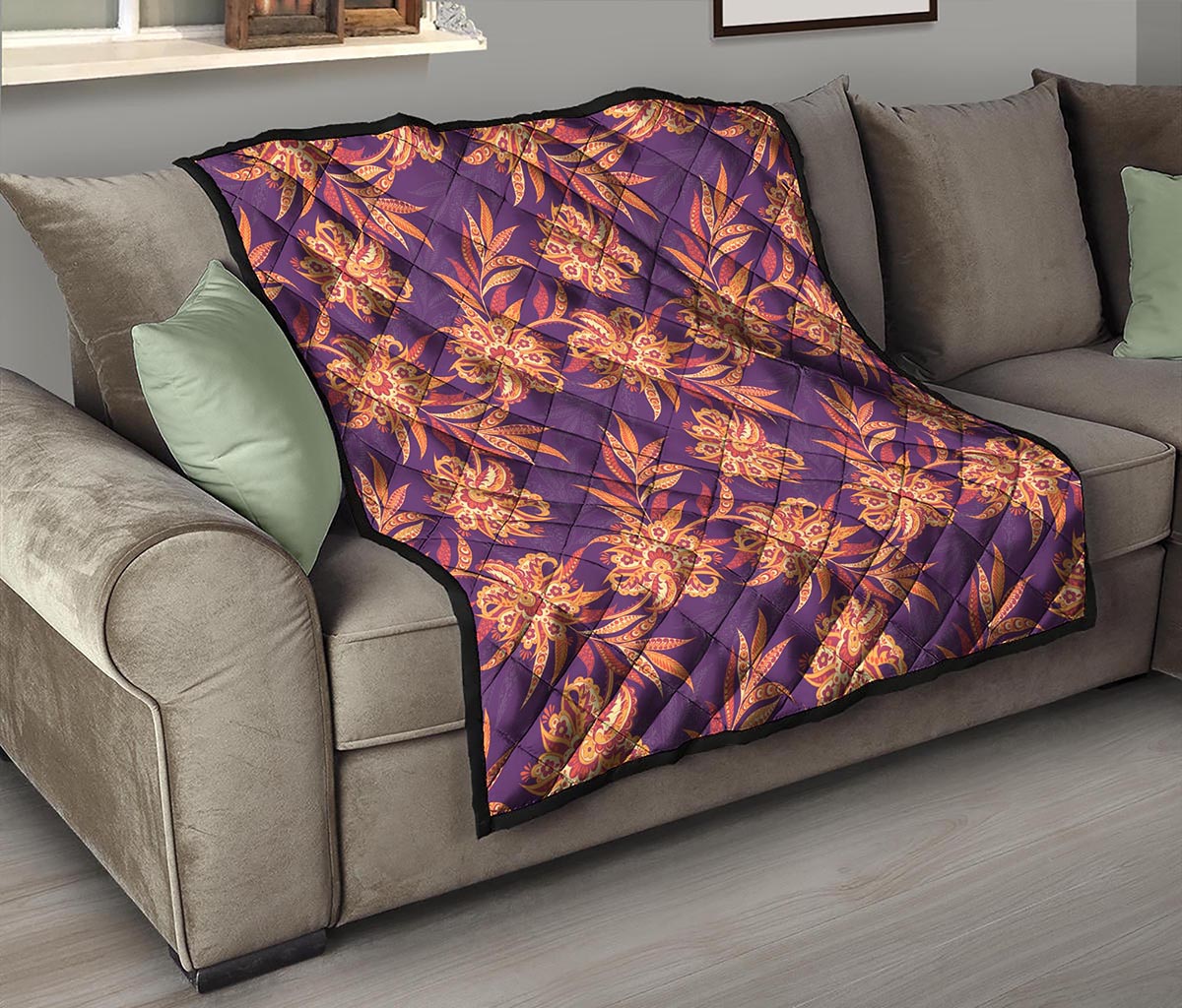 Tangerine Floral Bohemian Pattern Print Quilt