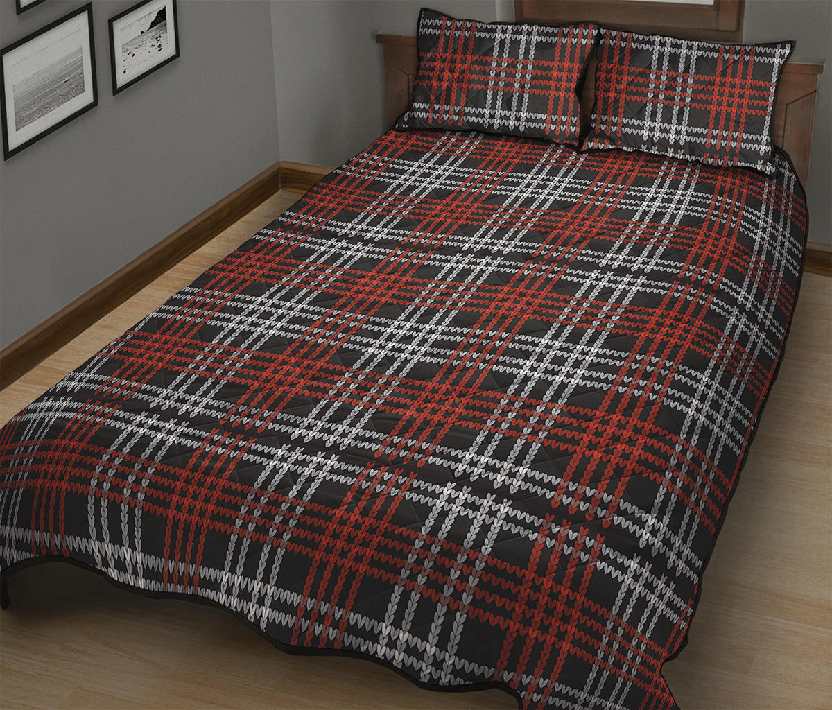 Tartan Knitted Pattern Print Quilt Bed Set