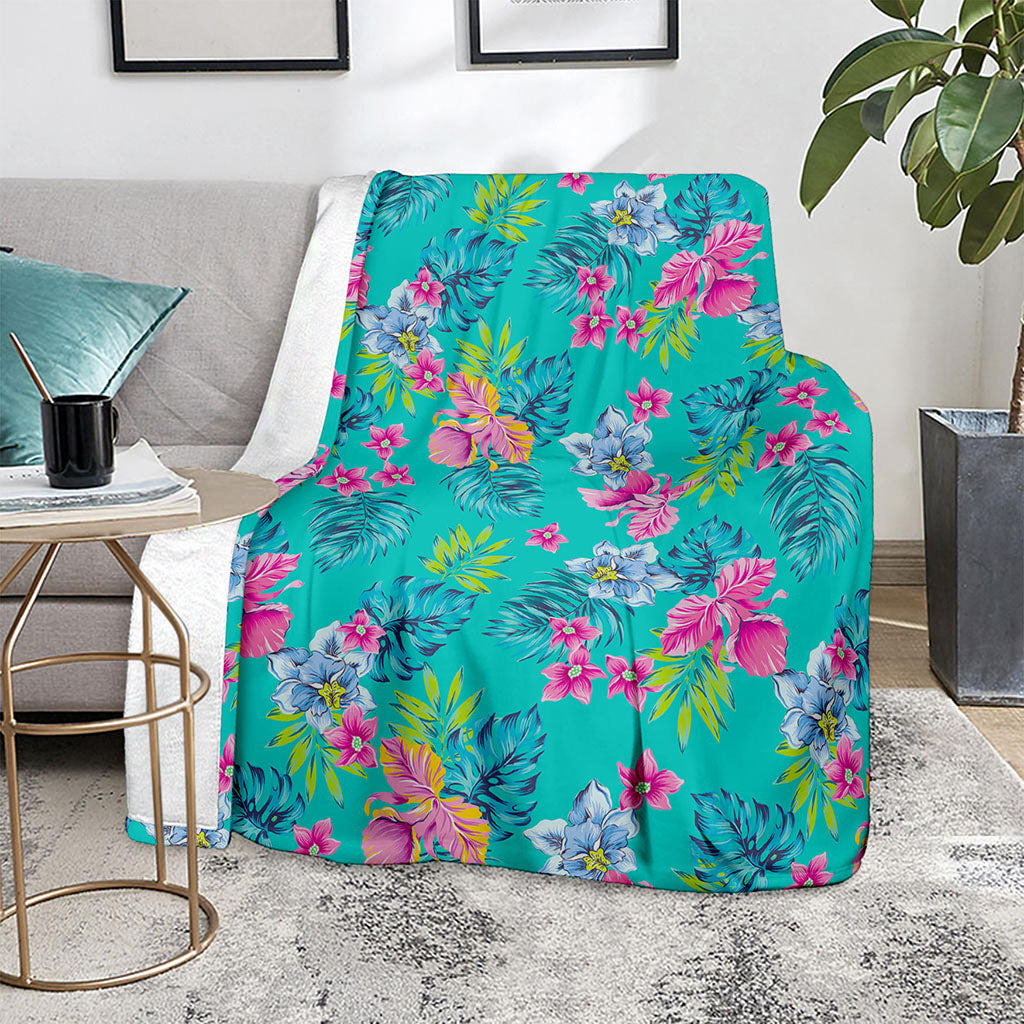 Teal Aloha Tropical Pattern Print Blanket