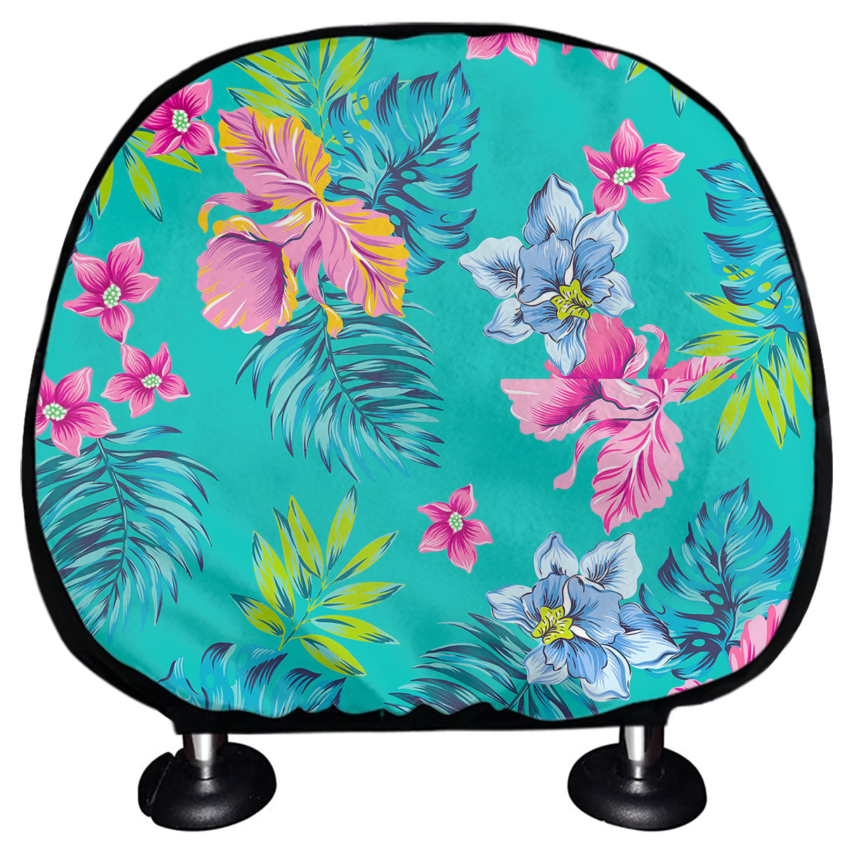 Teal Aloha Tropical Pattern Print Car Headrest Covers