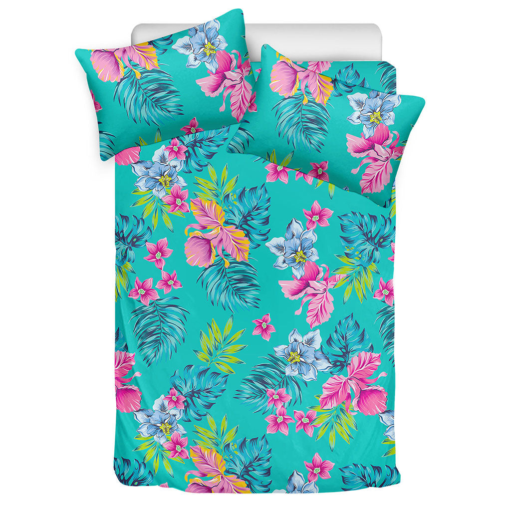 Teal Aloha Tropical Pattern Print Duvet Cover Bedding Set
