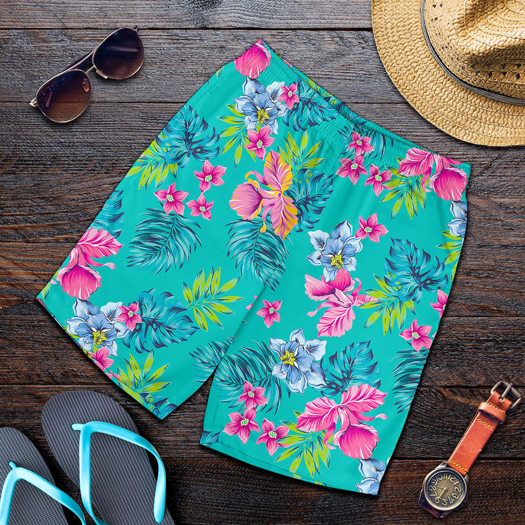 Teal Aloha Tropical Pattern Print Men's Shorts