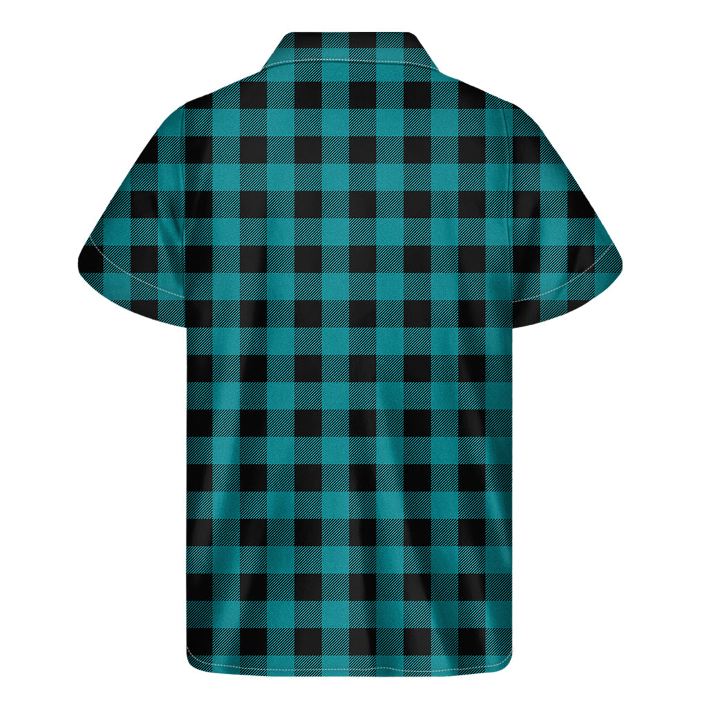 Teal And Black Buffalo Check Print Men's Short Sleeve Shirt