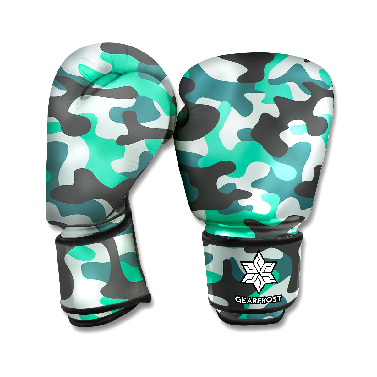 Teal And Black Camouflage Print Boxing Gloves